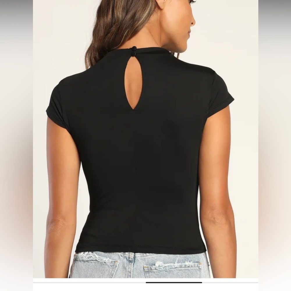 Lulus Sleek Style Black Funnel Neck Top - Picture 2 of 3